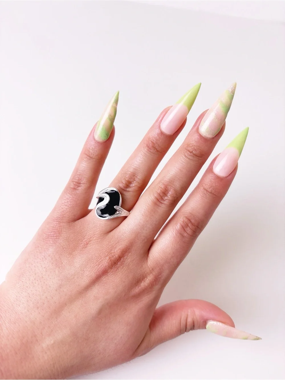 Sterling Silver Black Onyx Stimulated Stone Enamel Wave Cocktail Ring